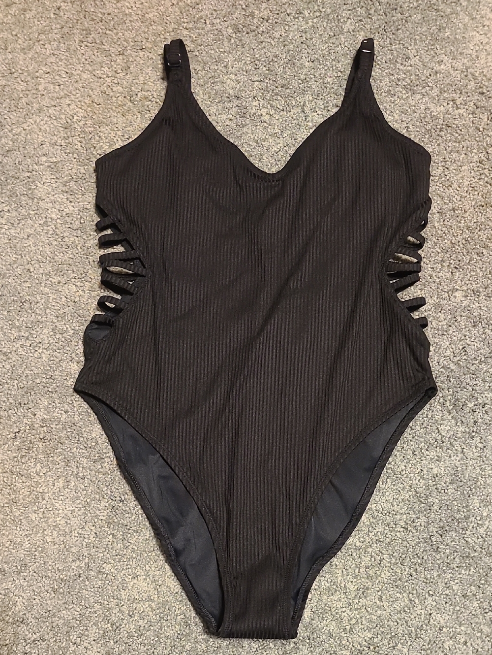 PINK VS Black Ribbed One-Piece Swimsuit with Side Cutouts